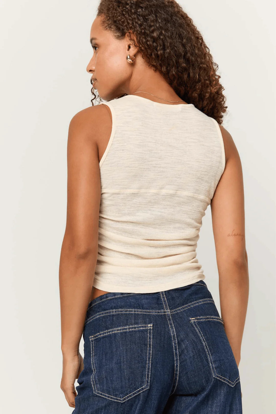 Cristalla Mixed Rib Tank Top - Ceramic