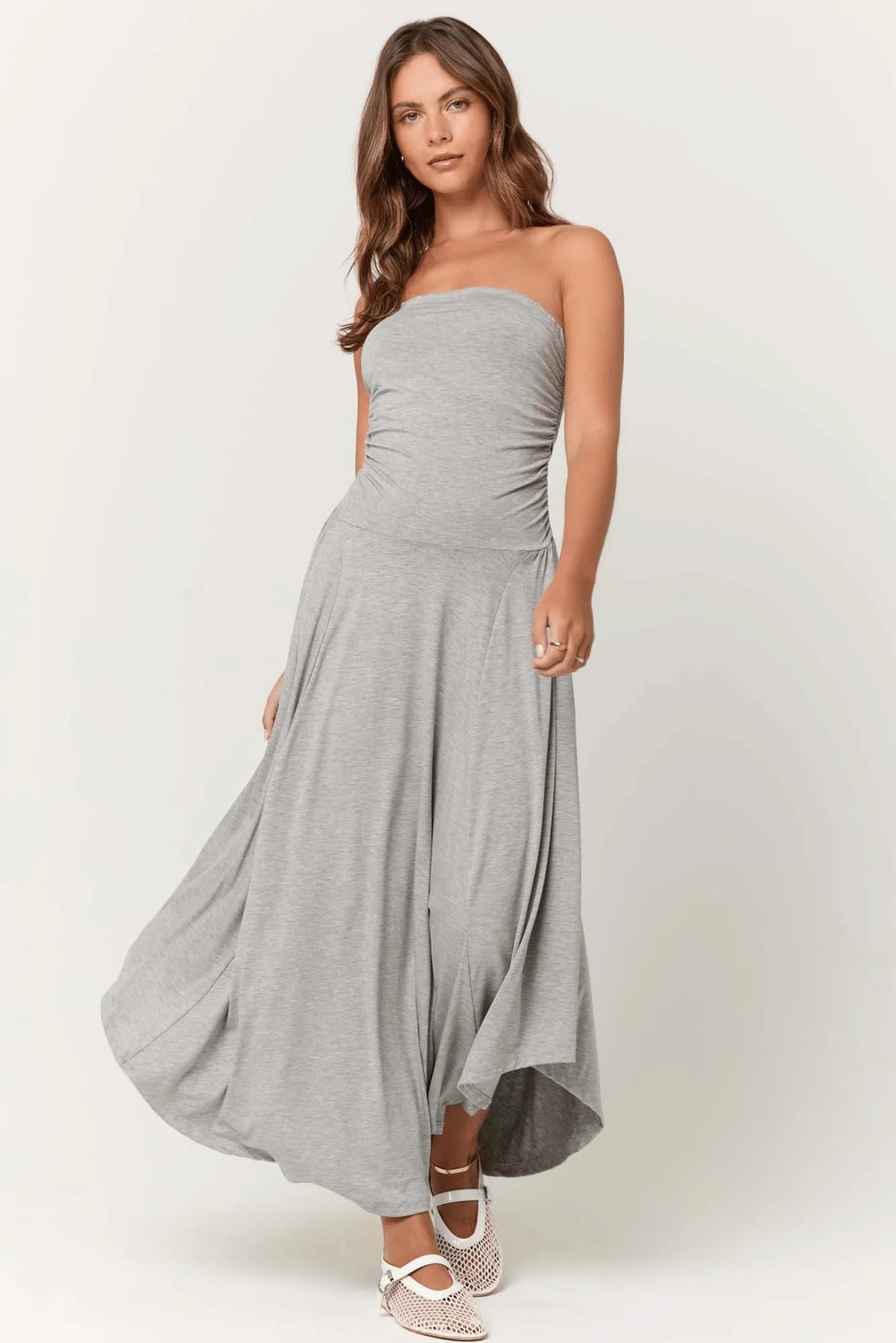 Goddess Strapless Maxi Dress - Heather Grey