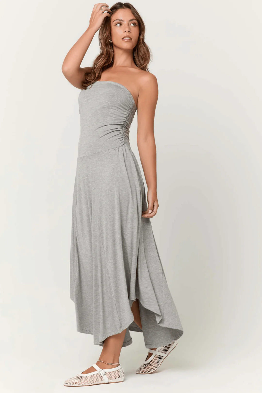 Goddess Strapless Maxi Dress - Heather Grey