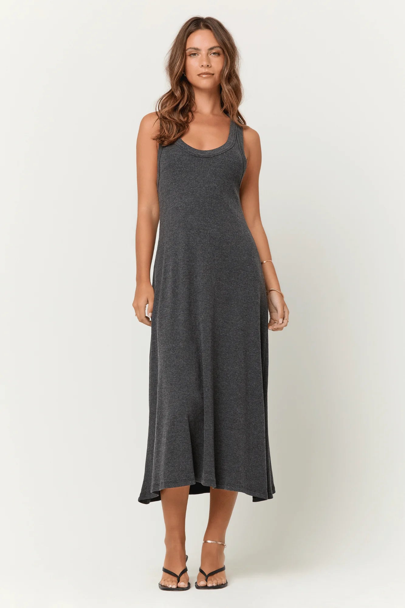 Yuma Scoop Neck Ribbed Dress - Black