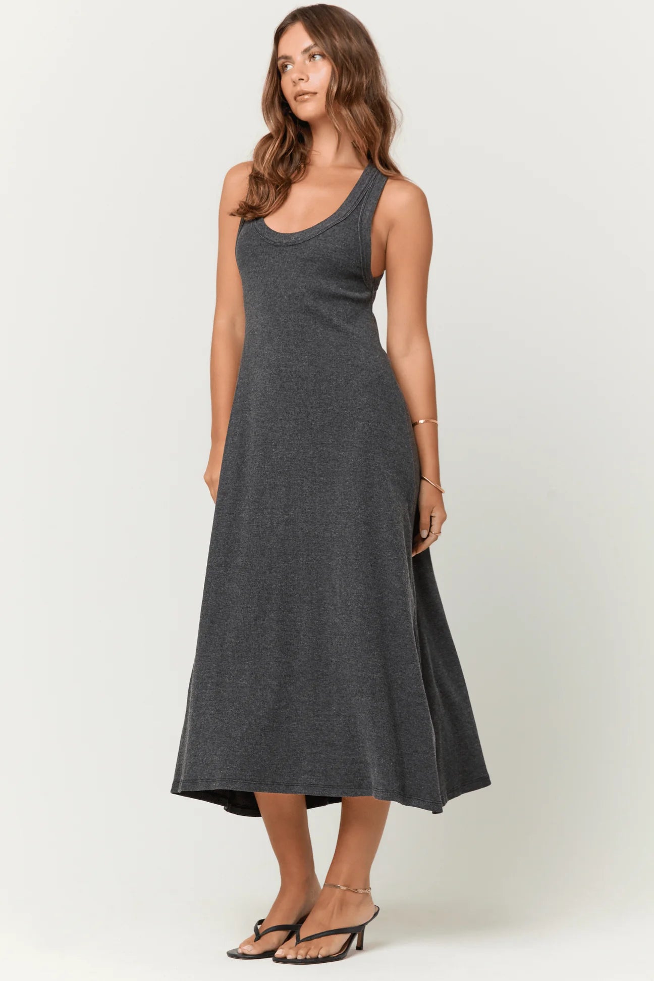 Yuma Scoop Neck Ribbed Dress - Black