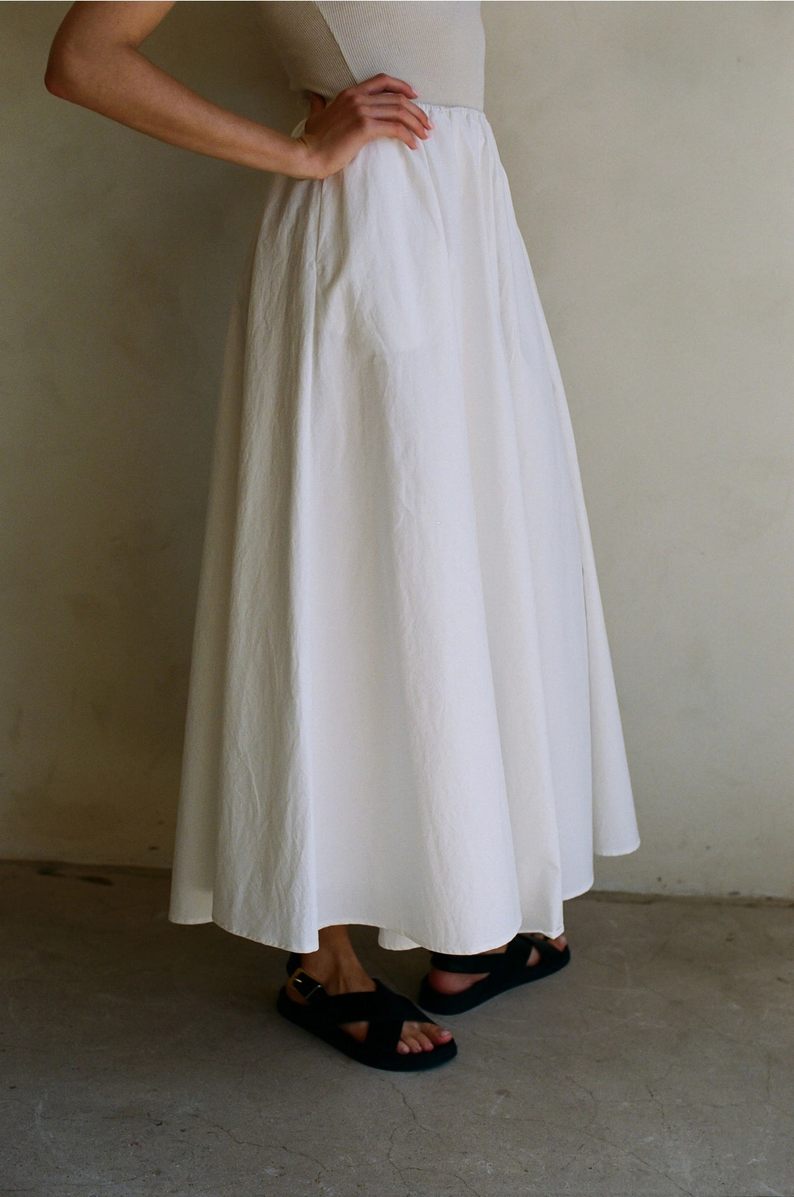 Woven Cotton Midi Skirt