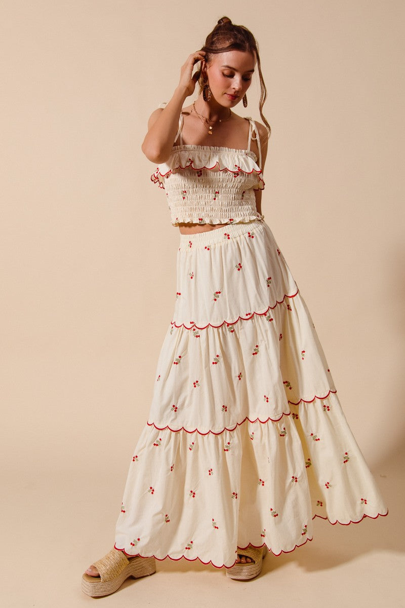 Floral Embroidered Skirt Set