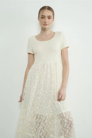 Floral Lace Maxi Dress - Cream