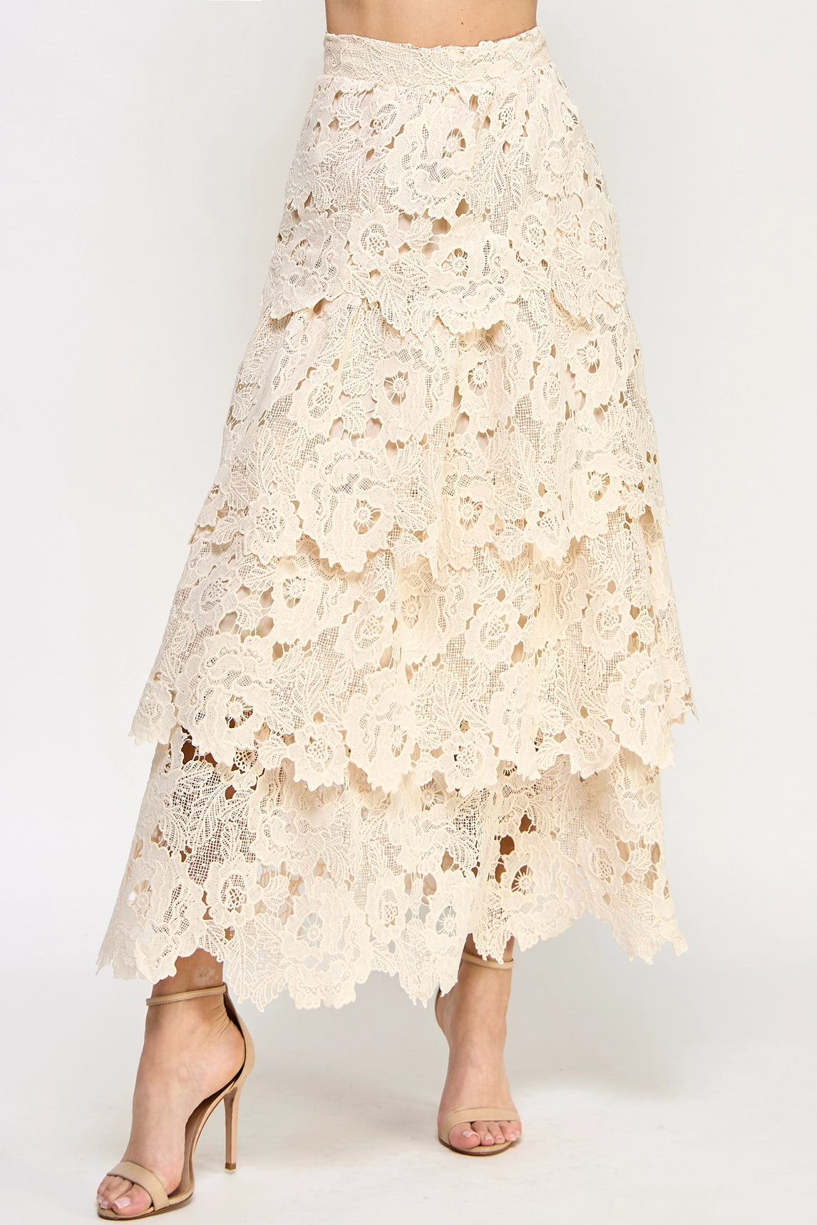 Eyelet Tiered Maxi Skirt - Cream