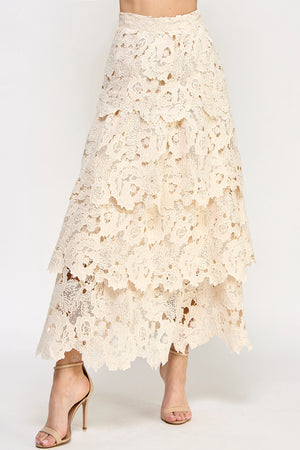 Eyelet Tiered Maxi Skirt - Cream
