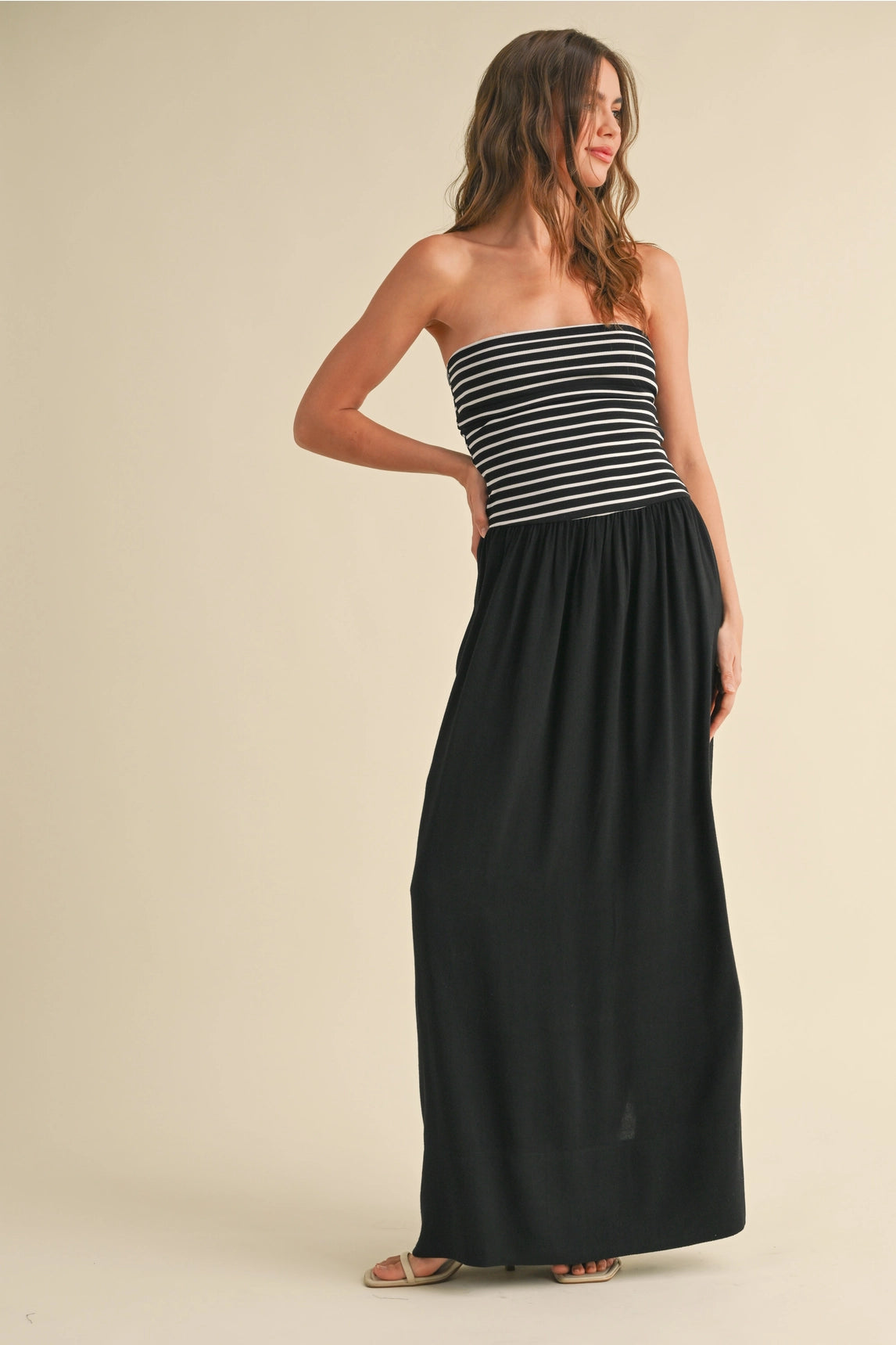 Molly Striped Linen Maxi Dress - Black