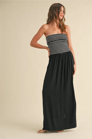 Molly Striped Linen Maxi Dress - Black