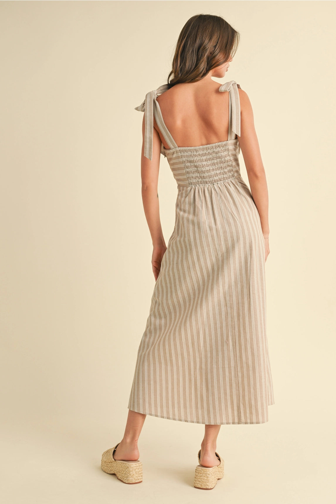 Ava Striped Midi Dress - Beige