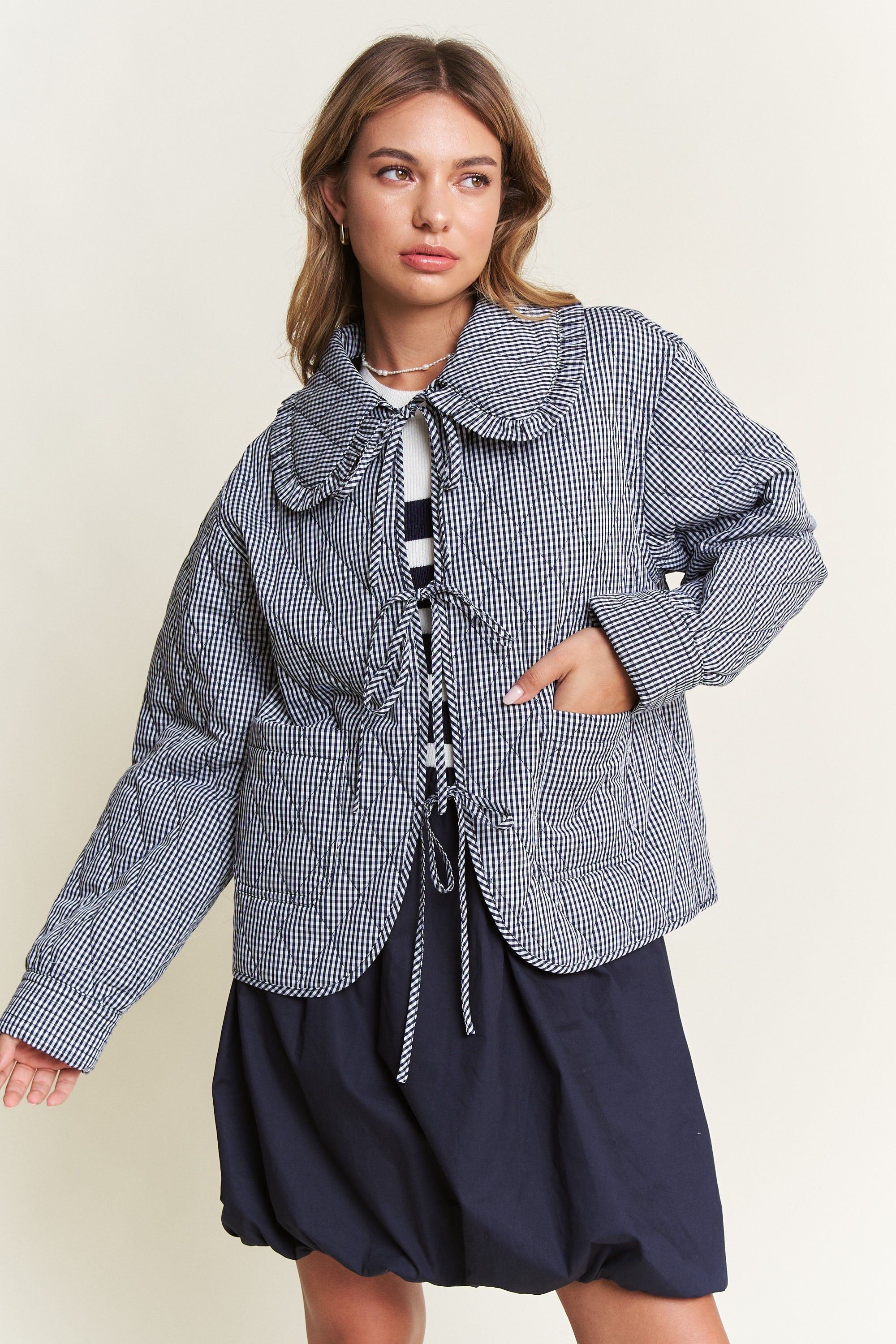 Quilted Gingham Jacket - Black