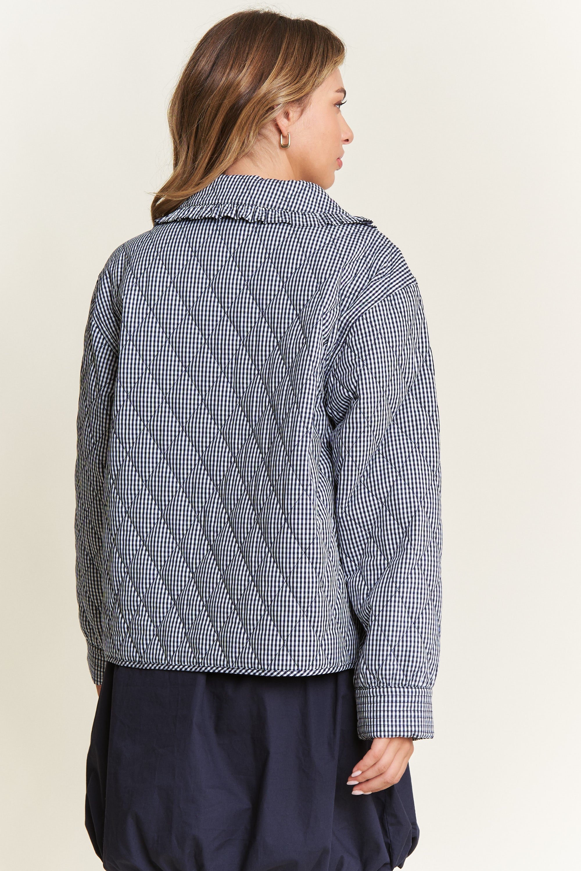 Quilted Gingham Jacket - Black