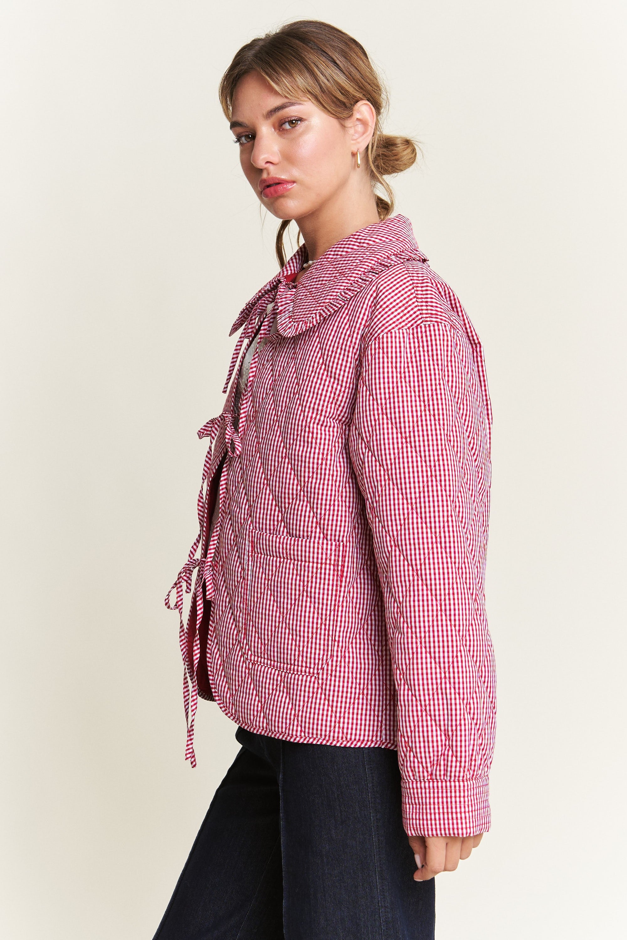 Quilted Gingham Jacket - Red