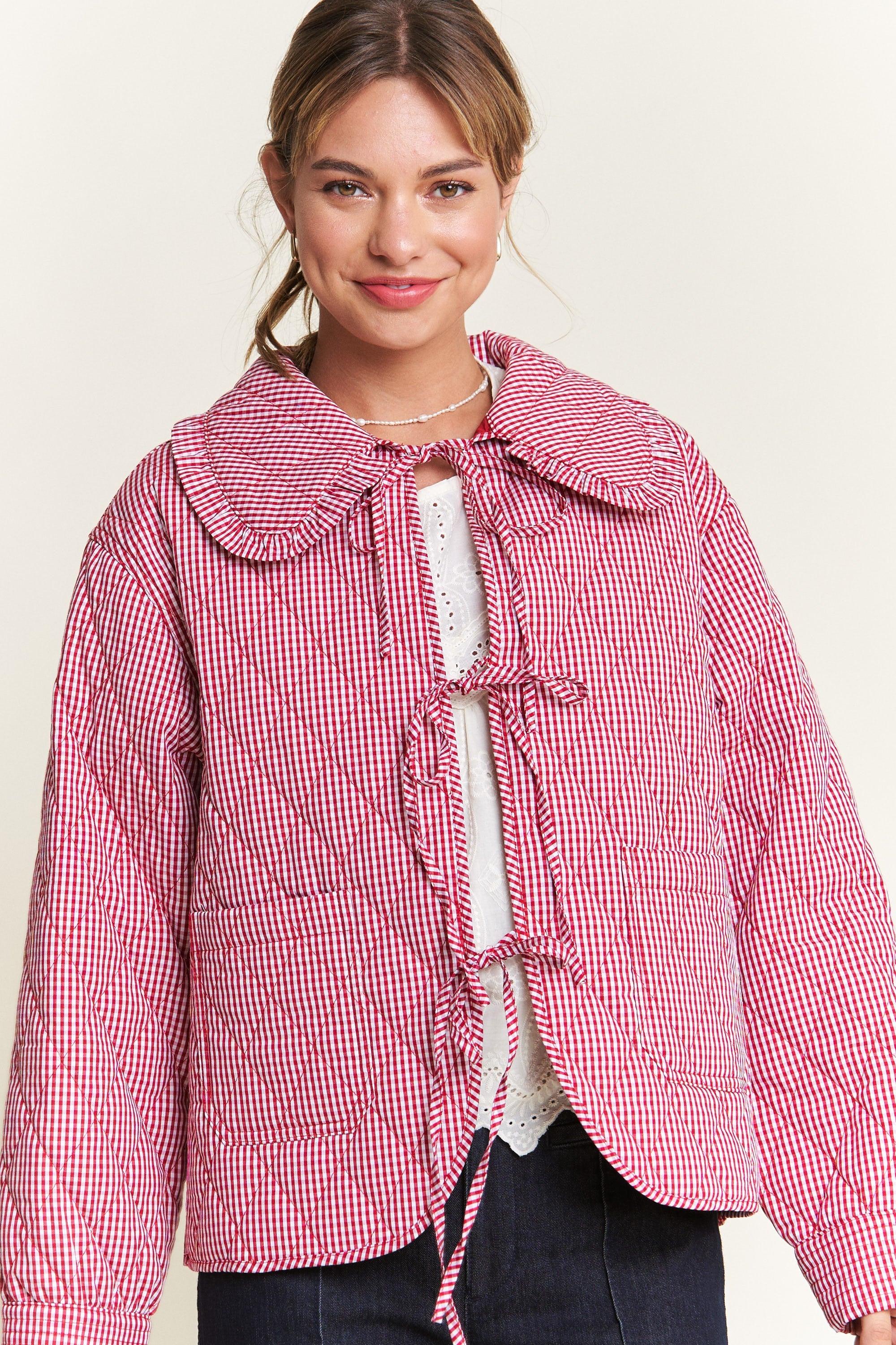 Quilted Gingham Jacket - Red