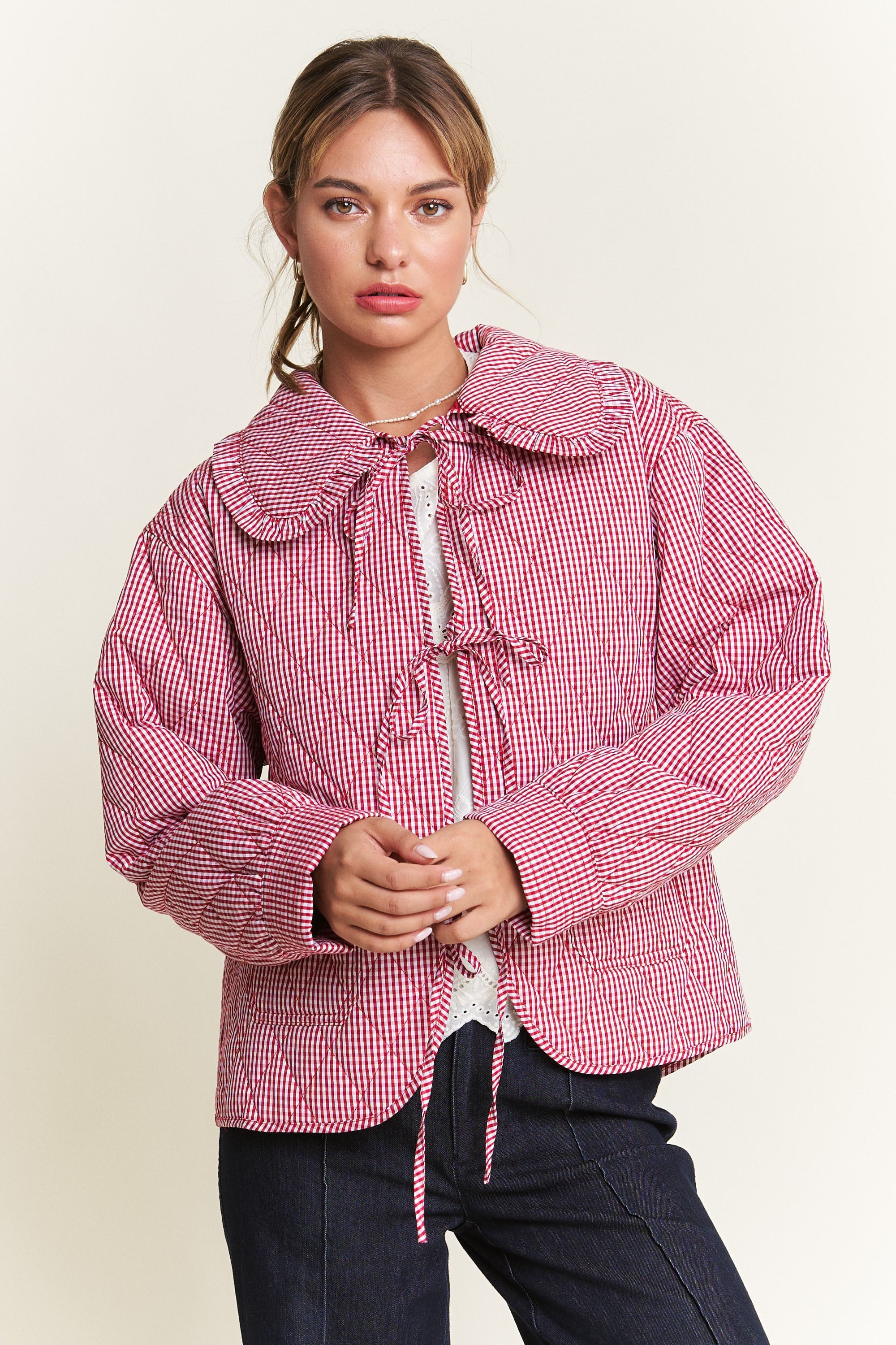 Quilted Gingham Jacket - Red
