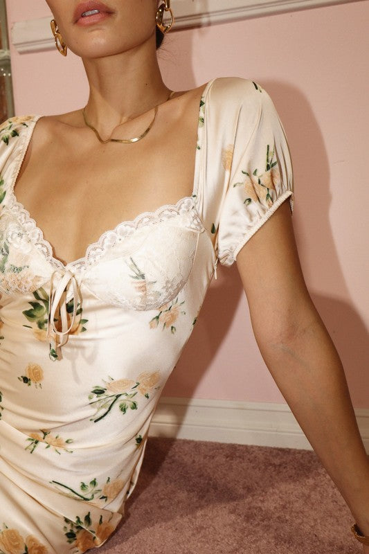 Floral Satin Maxi Dress