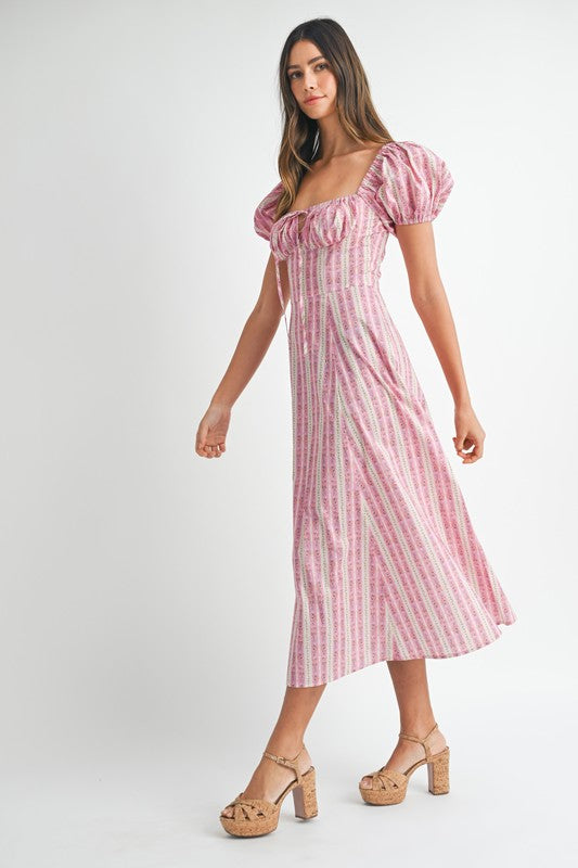 Floral Puff Sleeve Midi Dress