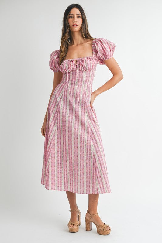Floral Puff Sleeve Midi Dress