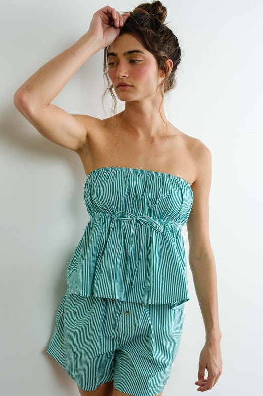 Poplin Striped Top - Green