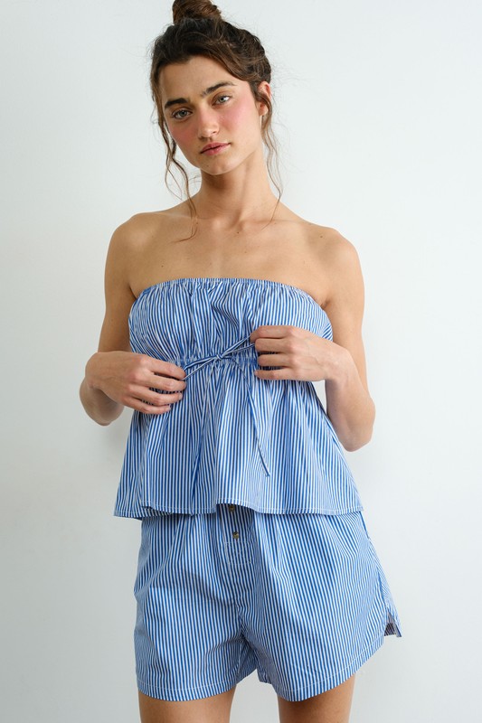 Poplin Striped Top - Blue