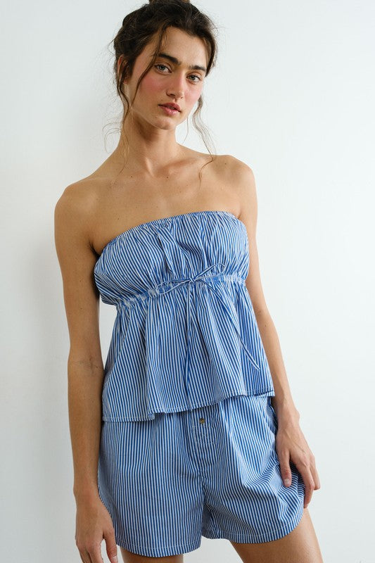 Poplin Striped Top - Blue
