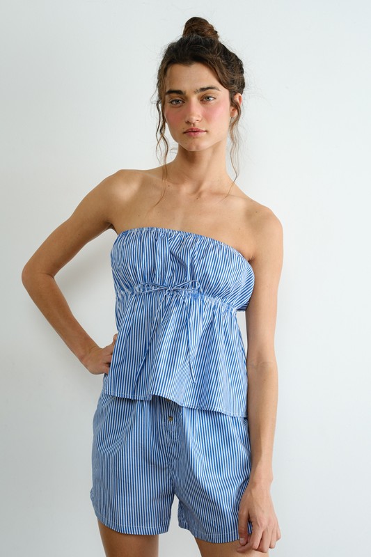 Poplin Striped Top - Blue