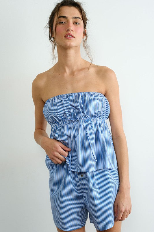 Poplin Striped Top - Blue