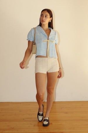 Lace Trimmed Sailor Collar Top - Sky Blue