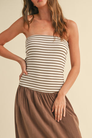 Molly Striped Linen Maxi Dress - Mocha