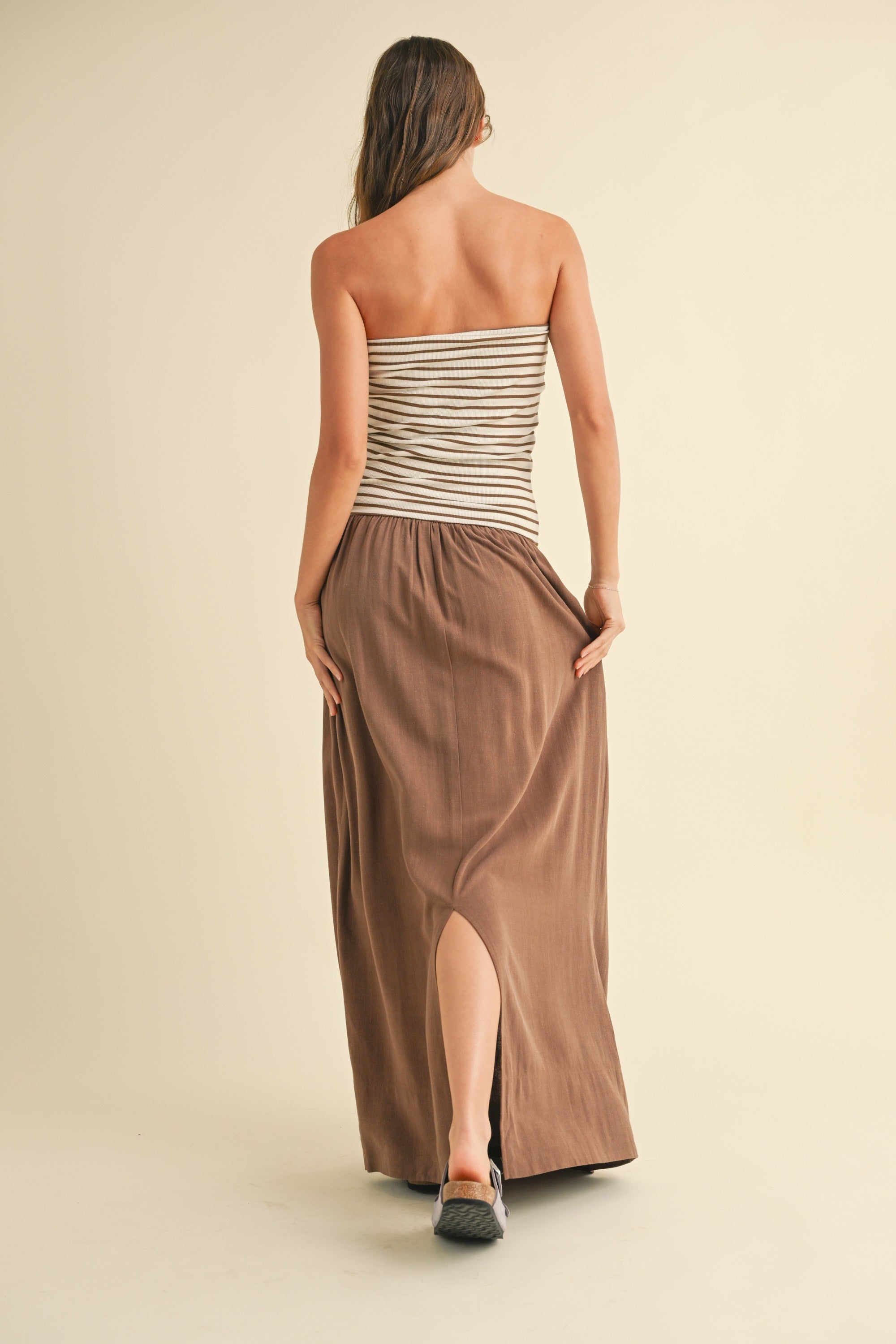 Molly Striped Linen Maxi Dress - Mocha