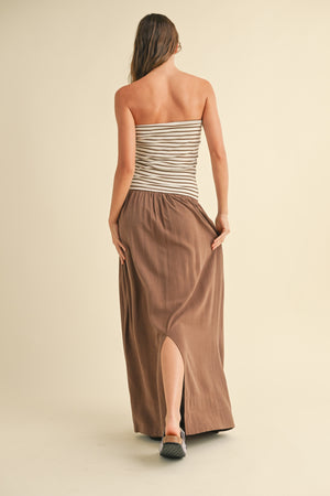 Molly Striped Linen Maxi Dress - Mocha