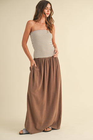 Molly Striped Linen Maxi Dress - Mocha