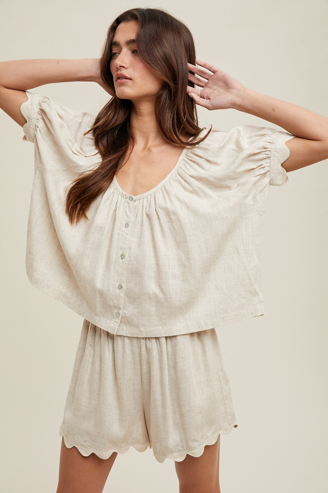 Scalloped Linen Short Set