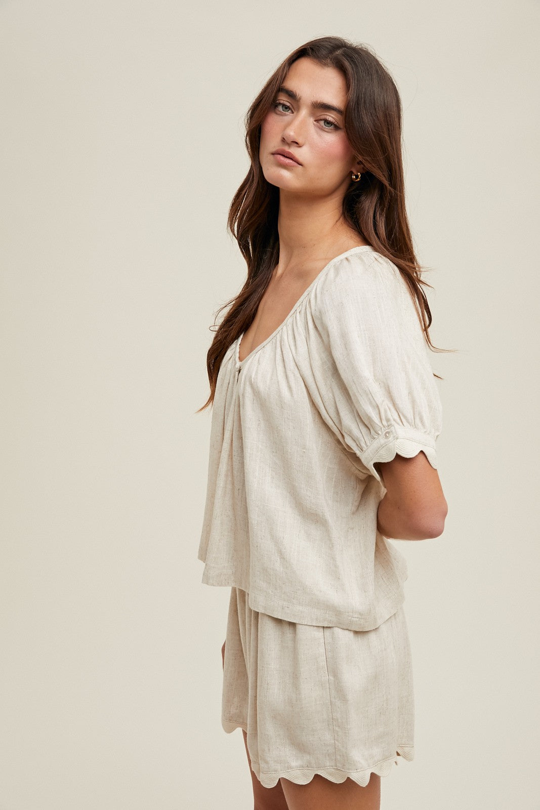Scalloped Linen Short Set
