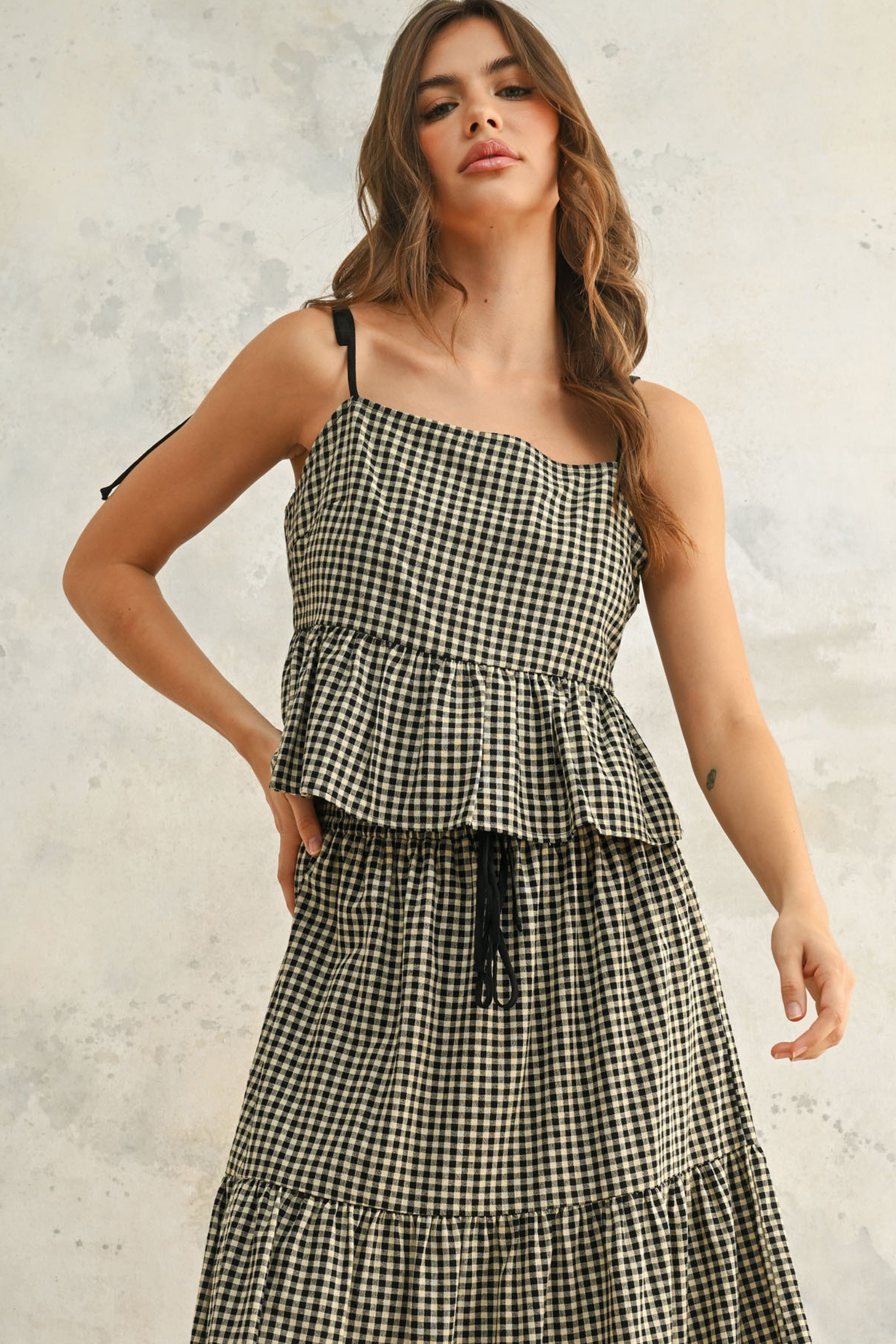 Gingham Pattern Tie Top