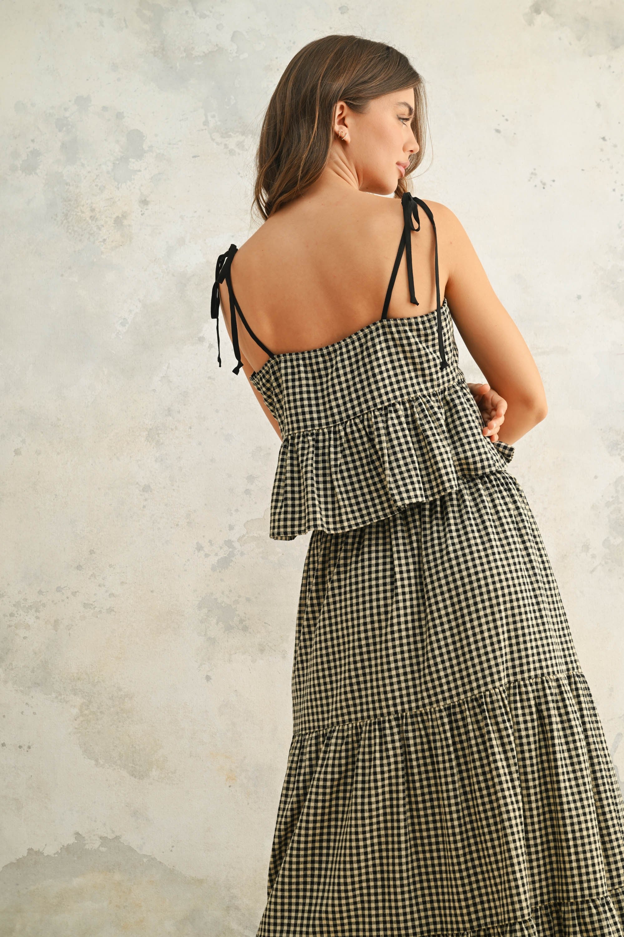 Gingham Pattern Tie Top