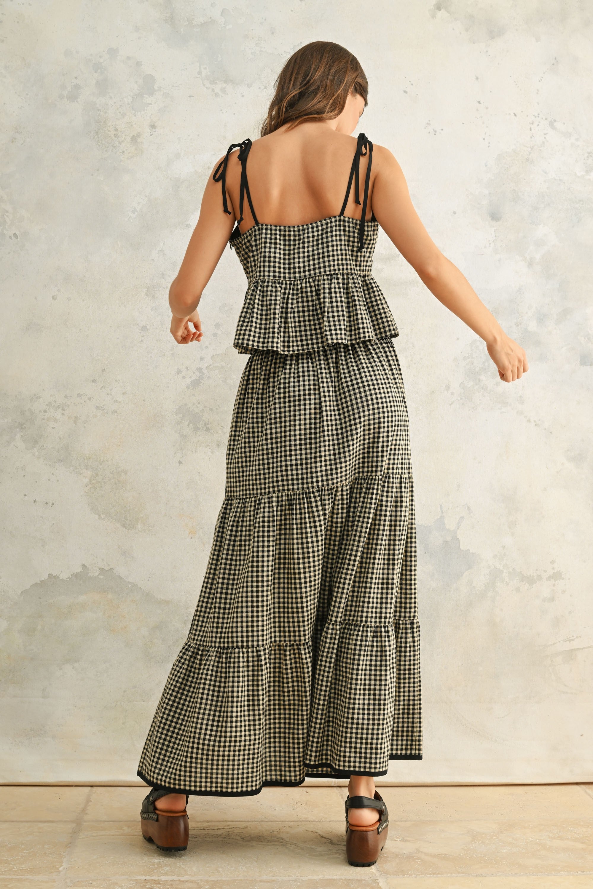 Gingham Pattern Tiered Skirt