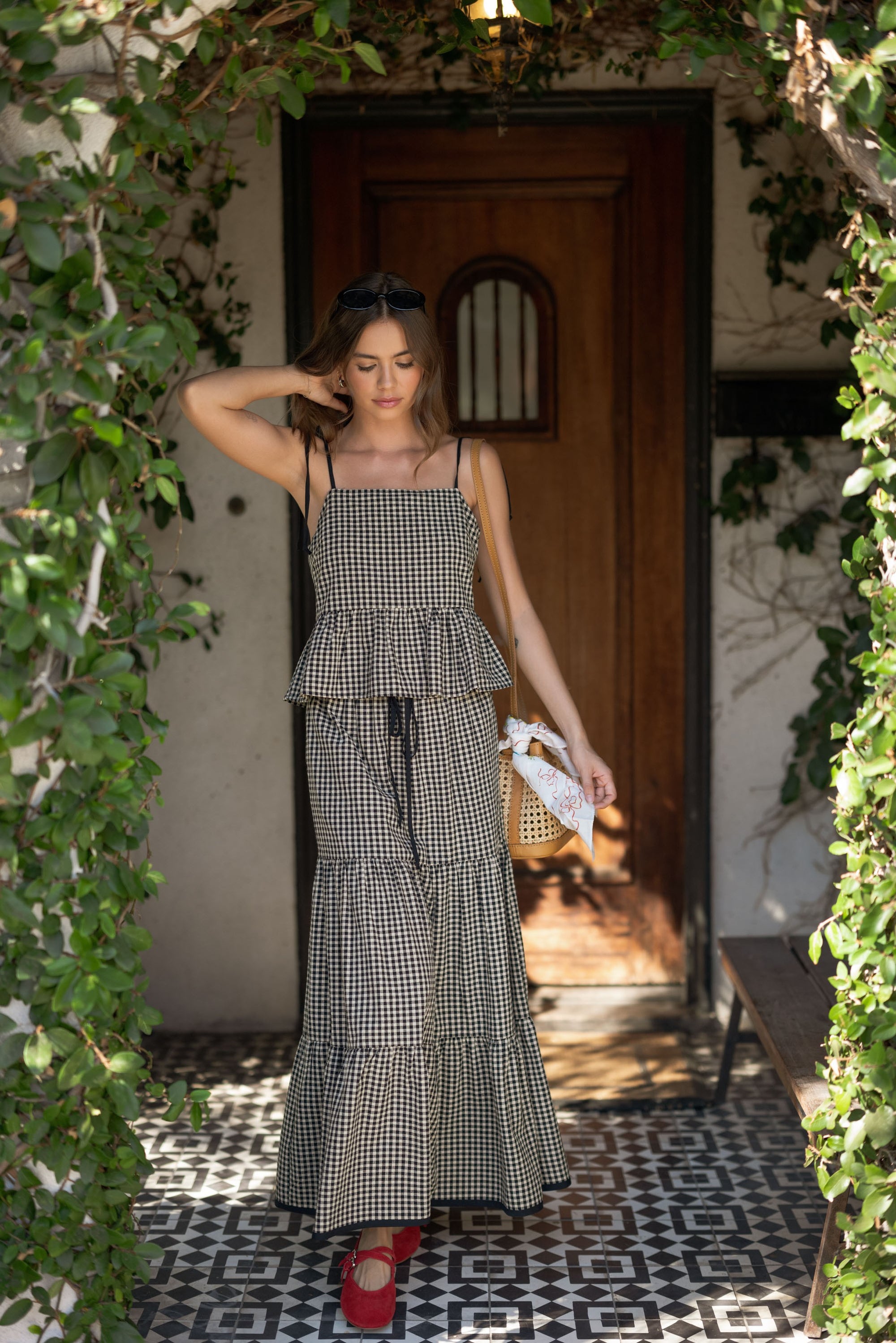 Gingham Pattern Tiered Skirt