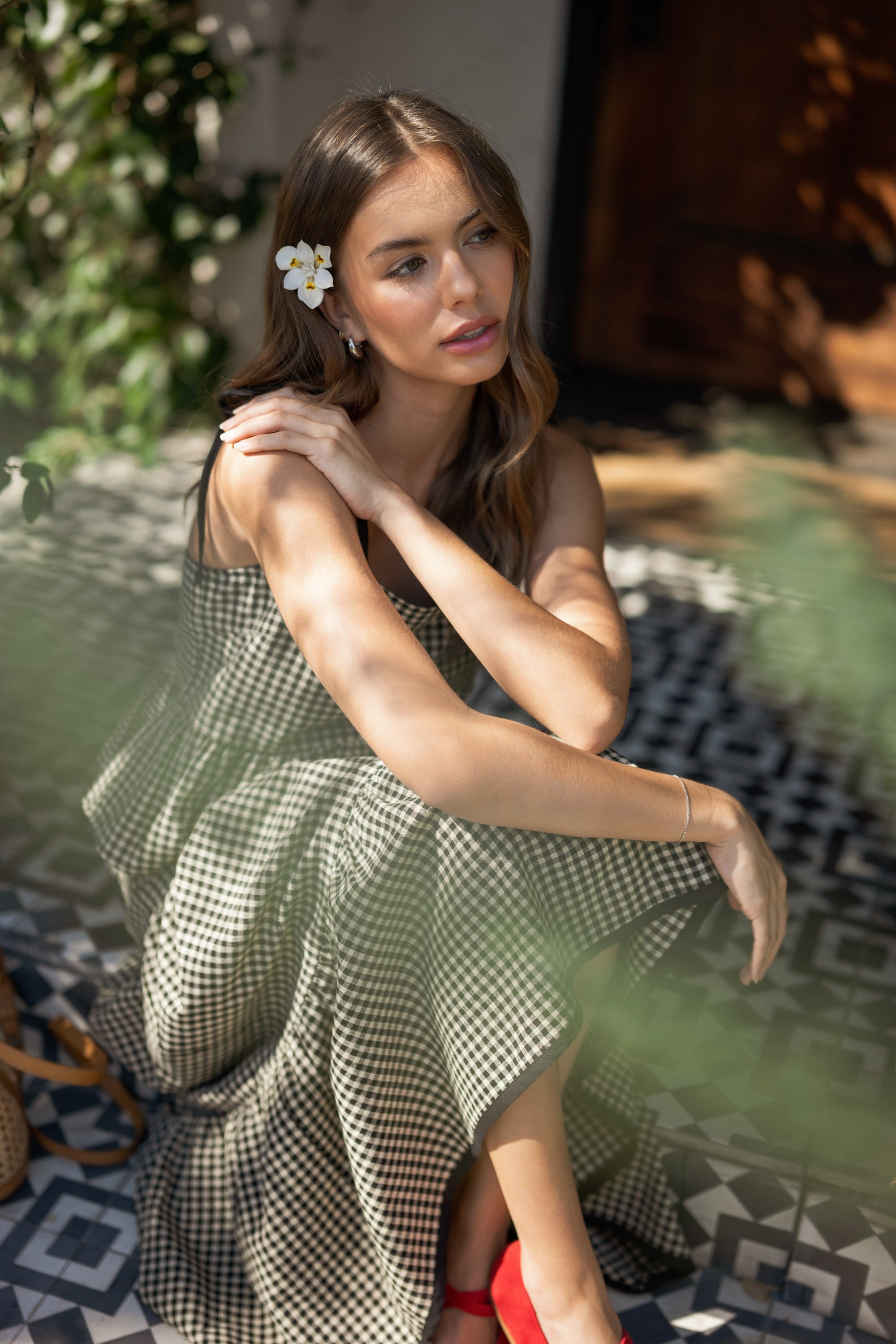 Gingham Pattern Tiered Skirt
