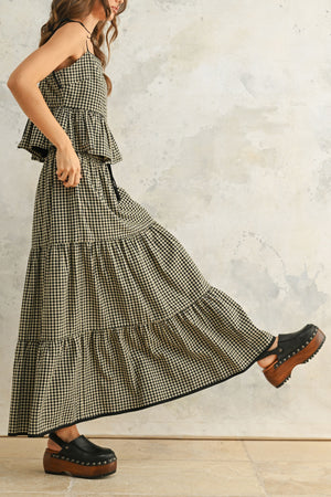 Gingham Pattern Tiered Skirt