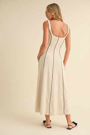 Linen Flare Midi Dress - Natural