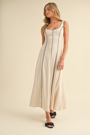 Linen Flare Midi Dress - Natural