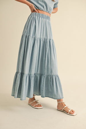 Tiered Denim Maxi Skirt