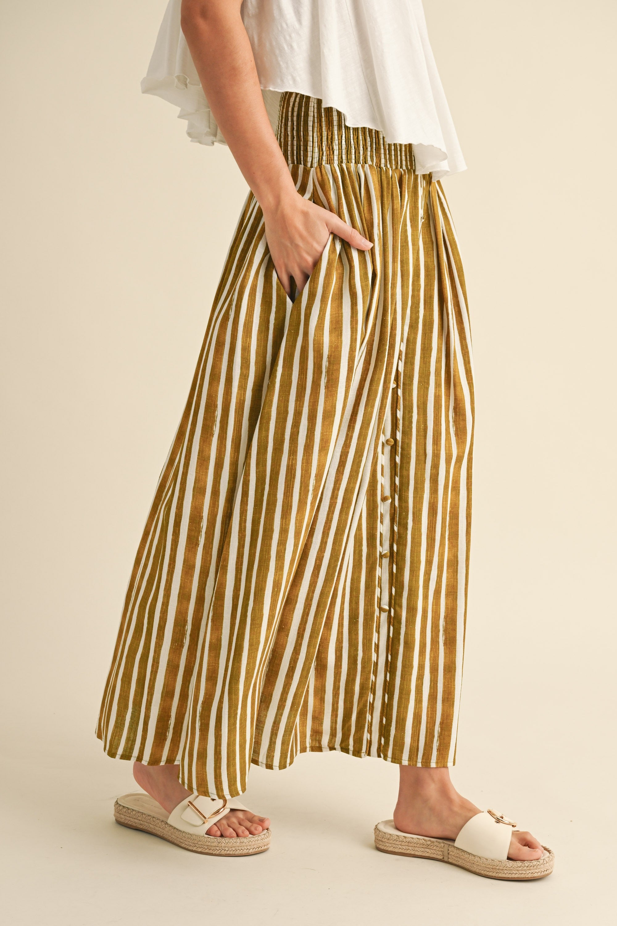 Lauren Striped Maxi Skirt - Olive