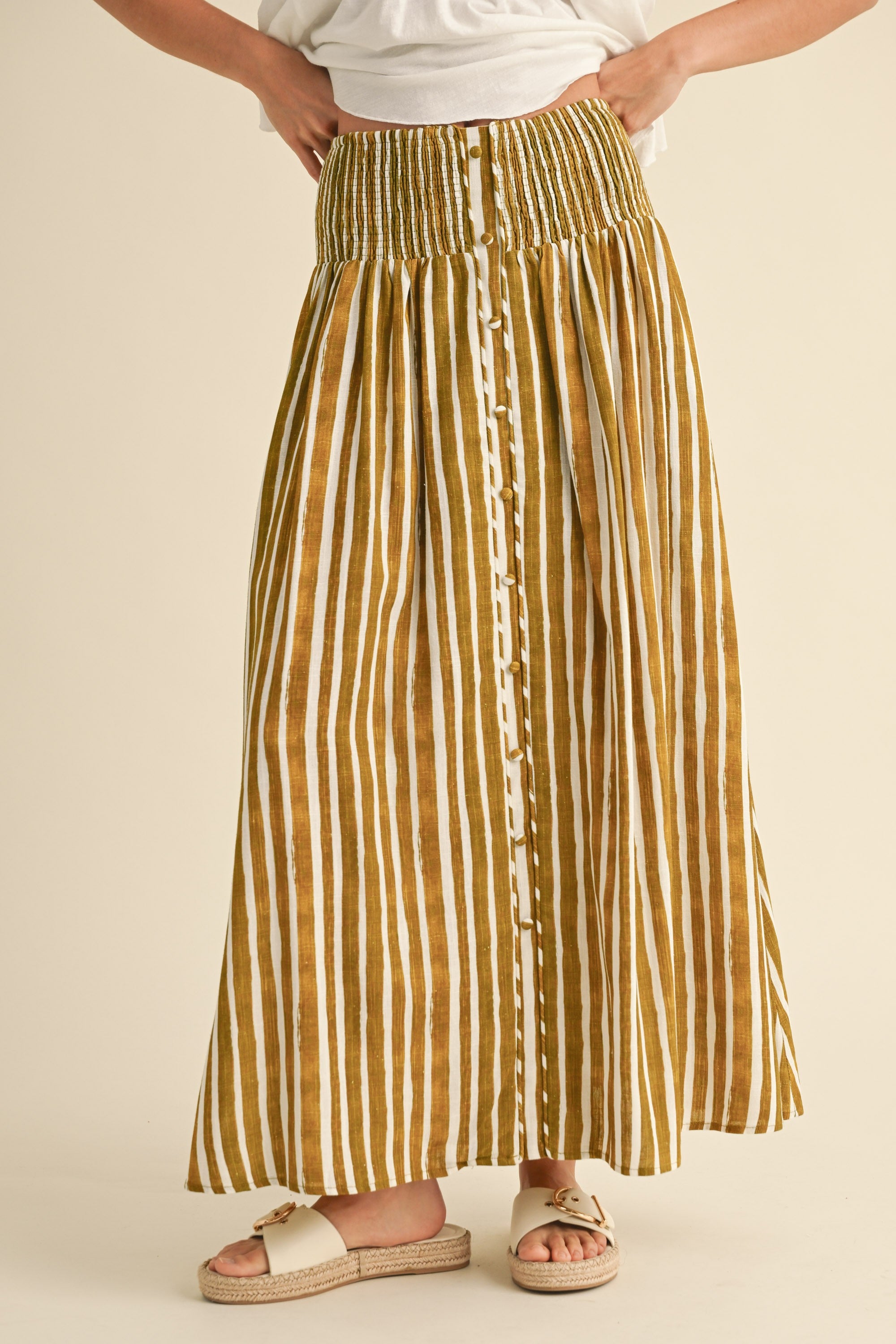 Lauren Striped Maxi Skirt - Olive