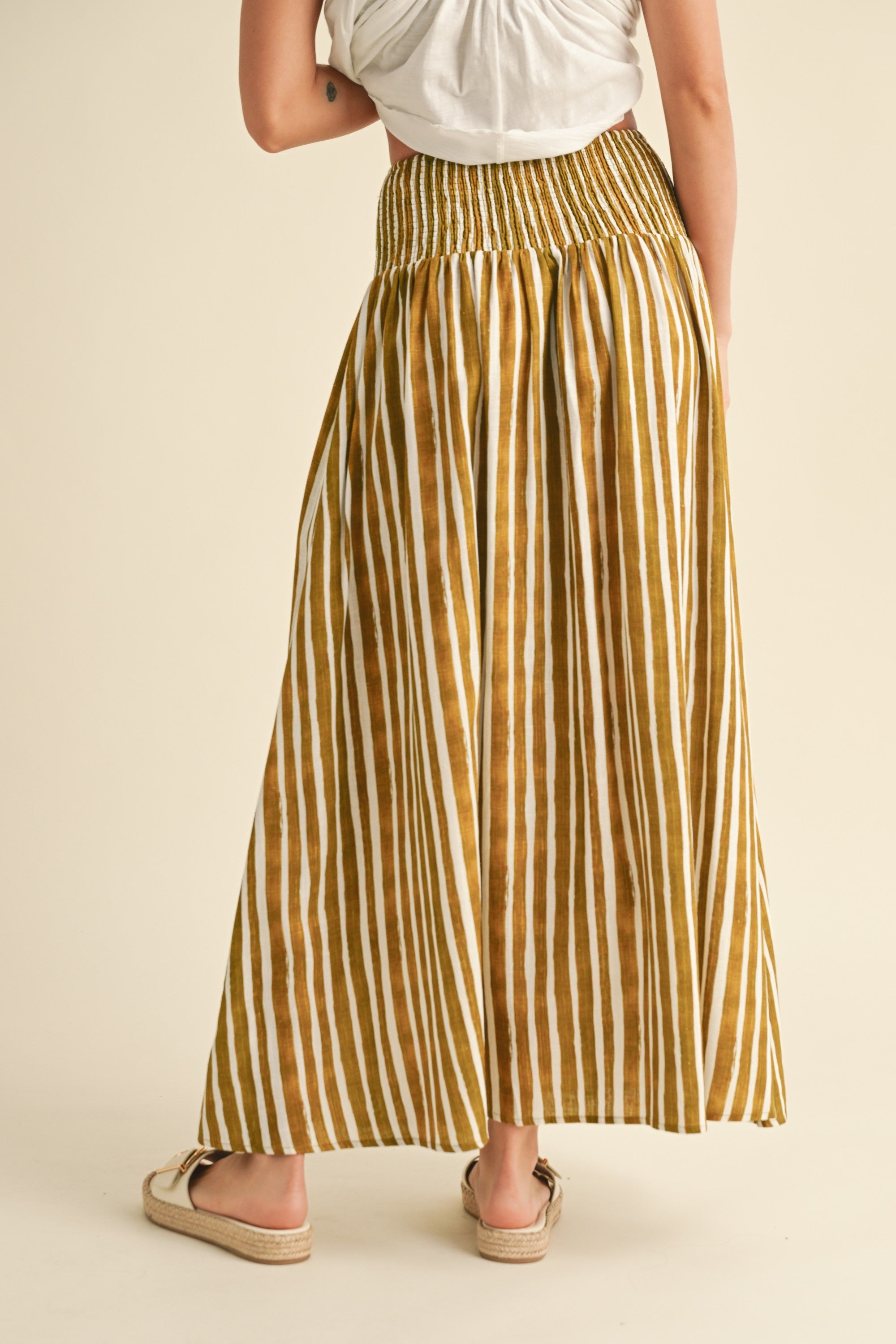 Lauren Striped Maxi Skirt - Olive