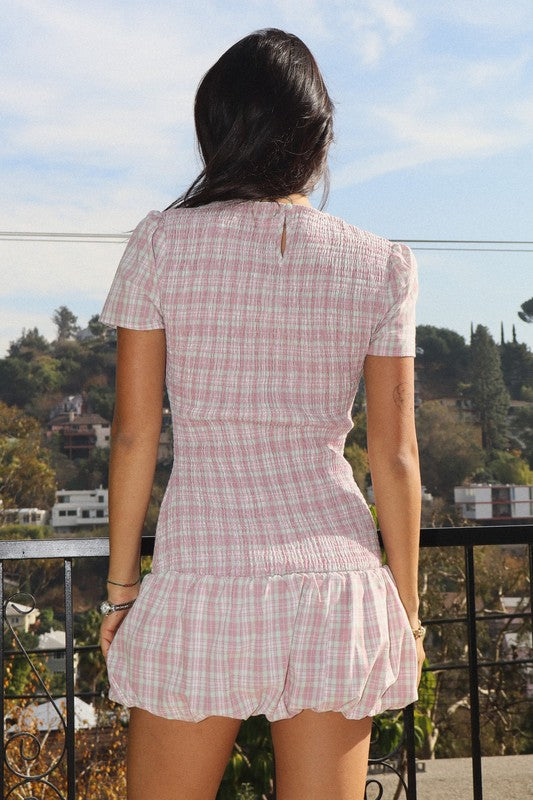 Smocked Plaid Mini Dress