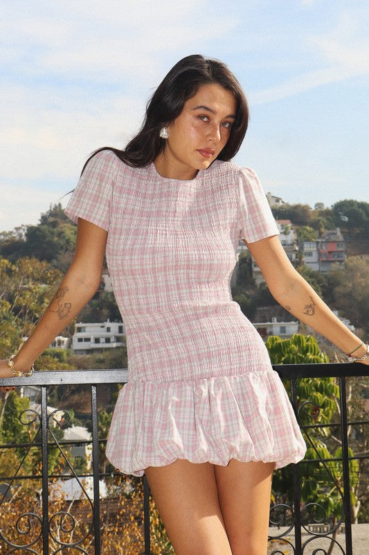 Smocked Plaid Mini Dress