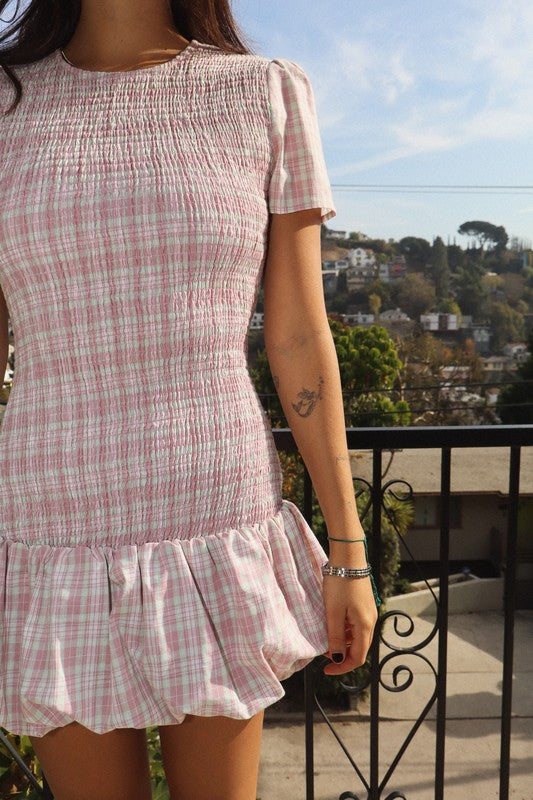 Smocked Plaid Mini Dress