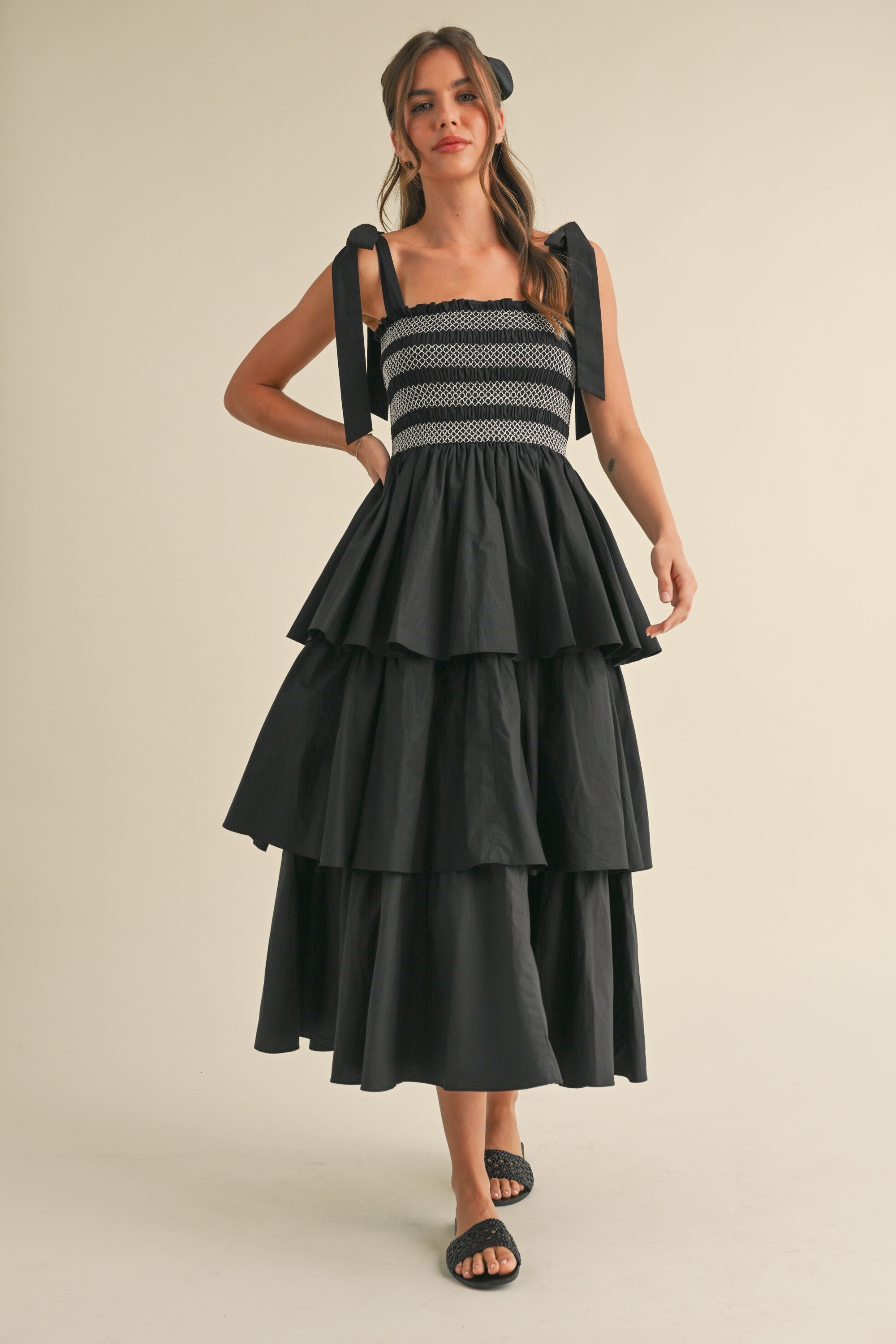 Lila Tiered Midi Dress - Black