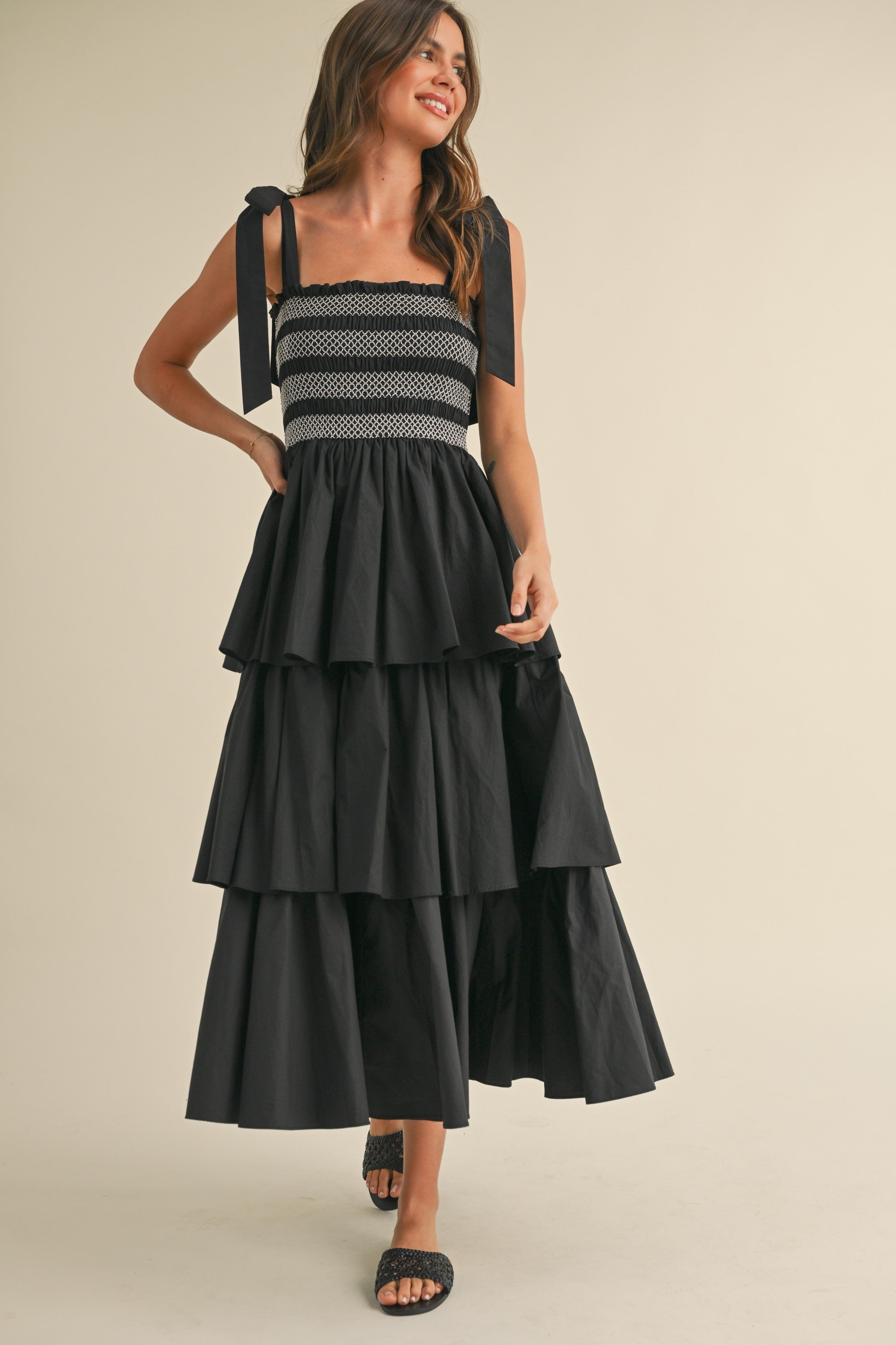 Lila Tiered Midi Dress - Black